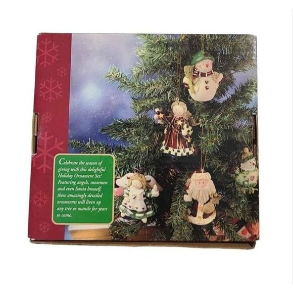 New Holiday Ornament Set of Five Unique Hand Crafted Tree Ornaments 3" - Picture 2 of 4